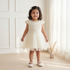 Yellow Pleated Pearl-Trimmed Dress
