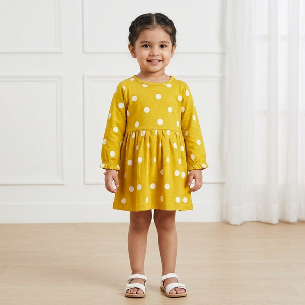 Yellow Polka Dot Printed Frock