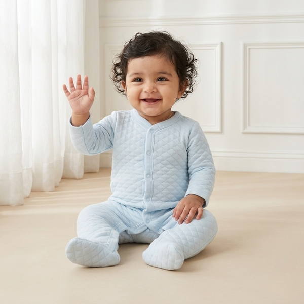 Blue Diamond-Quilted Baby Romper