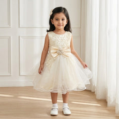 Champagne Elegant Knee Length Bow Princess Dress
