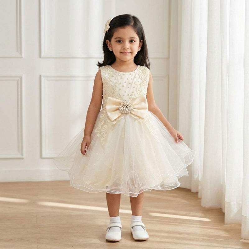 Champagne Elegant Knee Length Bow Princess Dress