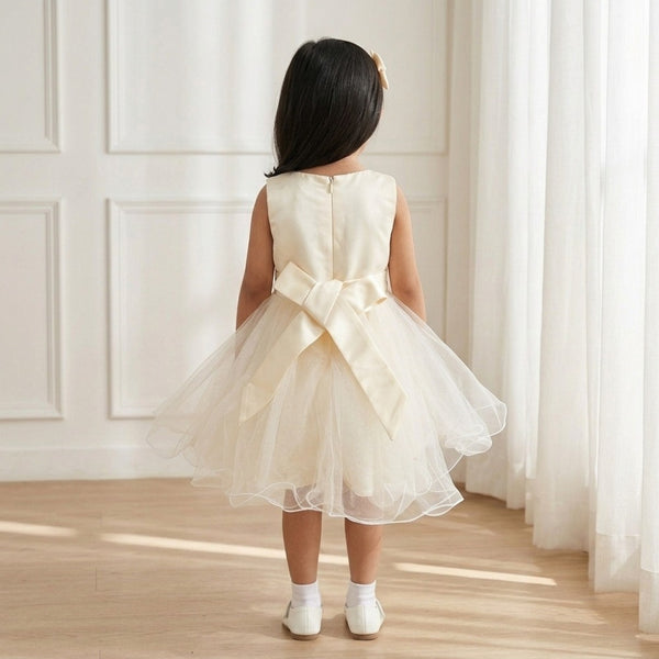 Champagne Elegant Knee Length Bow Princess Dress