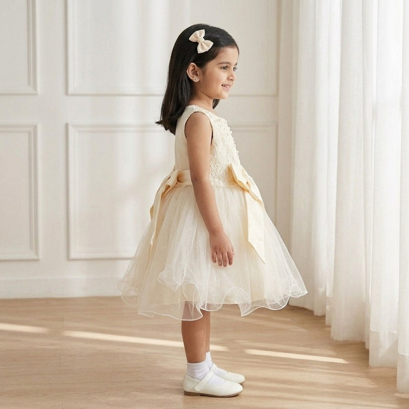 Champagne Elegant Knee Length Bow Princess Dress