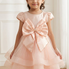 Peach Bow Knee Length Princess Dress