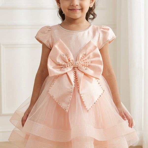 Peach Bow Knee Length Princess Dress