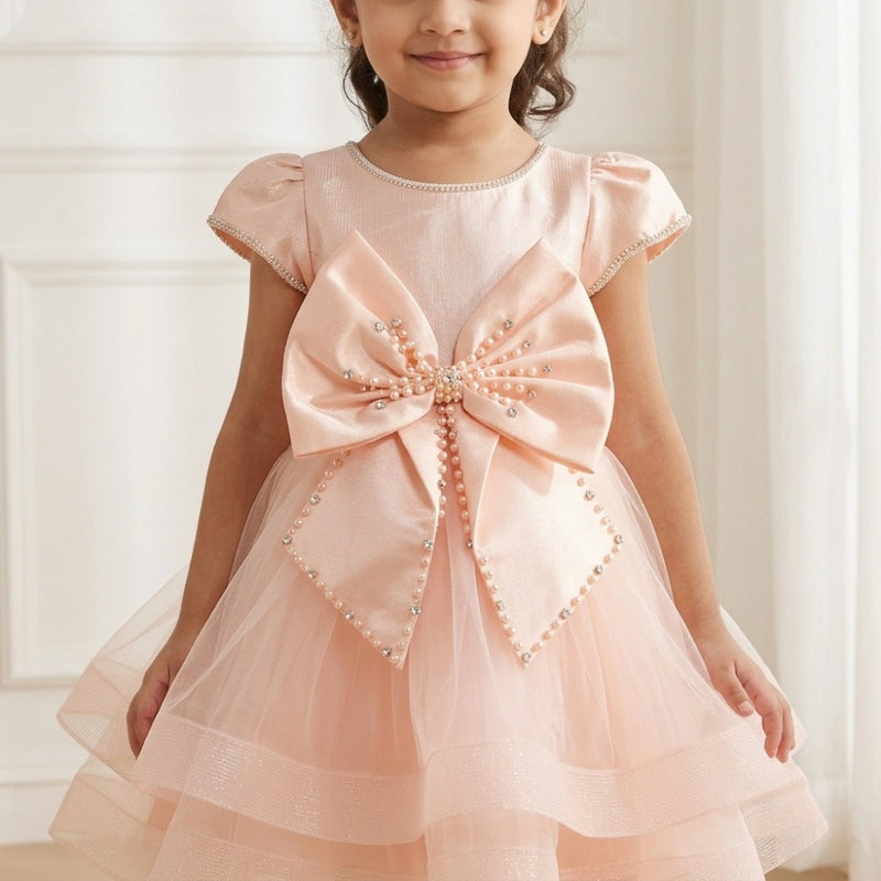 Peach Bow Knee Length Princess Dress
