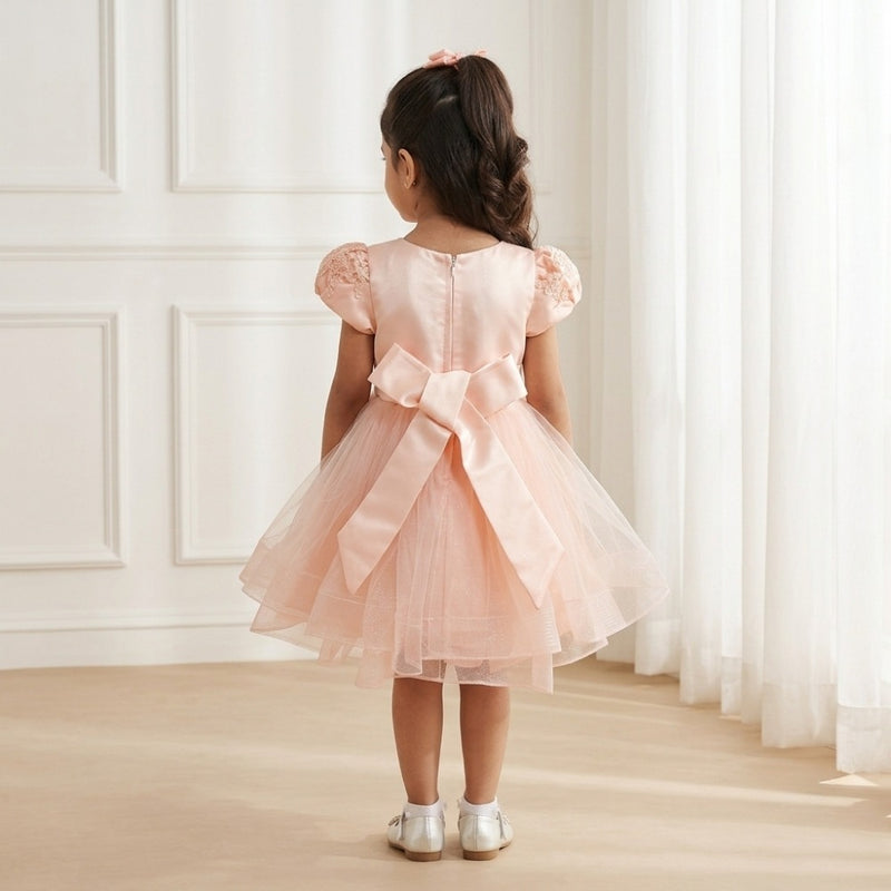Peach Bow Knee Length Princess Dress