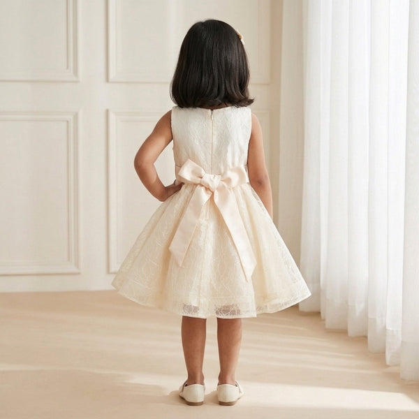 Champagne Knee Length Glitter Bow Princess Dress