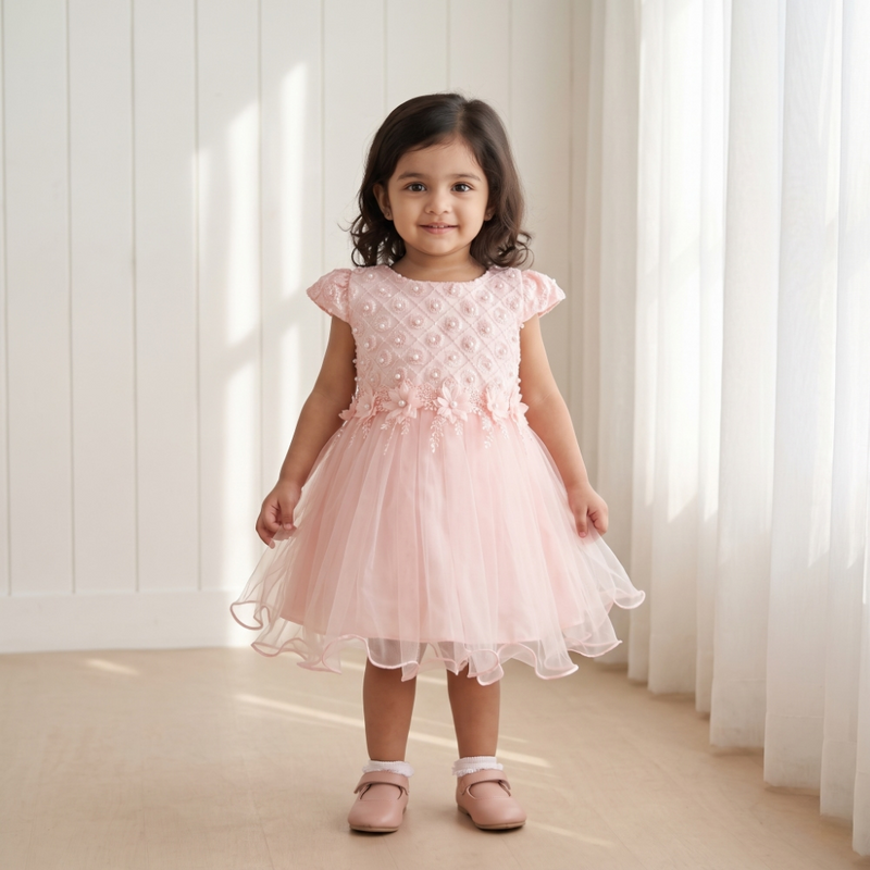 Rosette Pink Pearl Lattice Dress