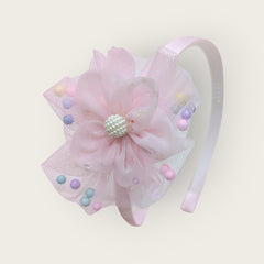 Pink Flower Net Beads Hairband