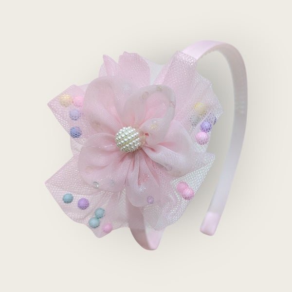 Pink Flower Net Beads Hairband