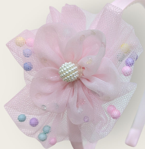 Pink Flower Net Beads Hairband