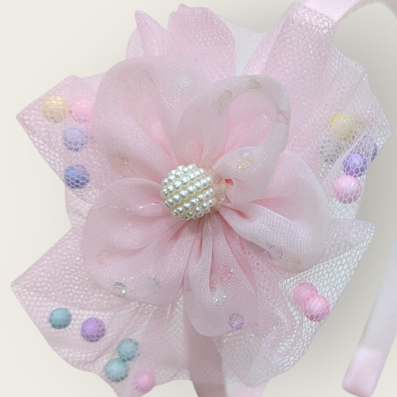 Pink Flower Net Beads Hairband