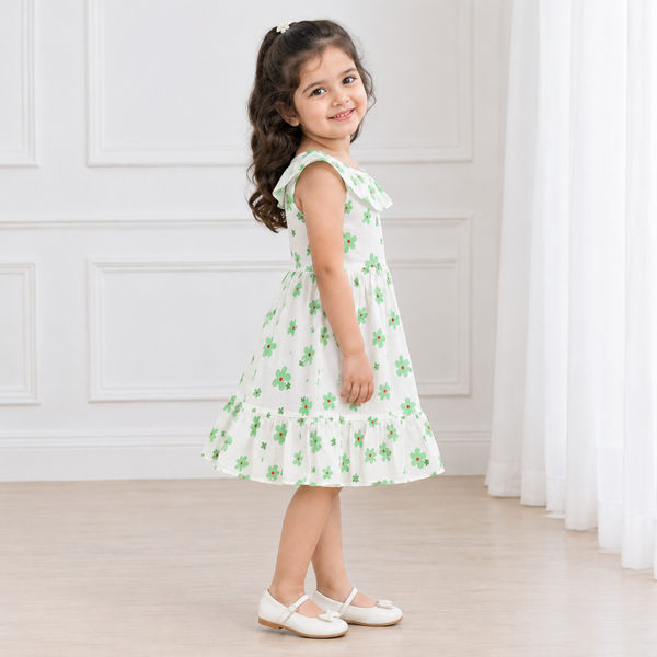 Green Bloom Ruffle Cotton Frock