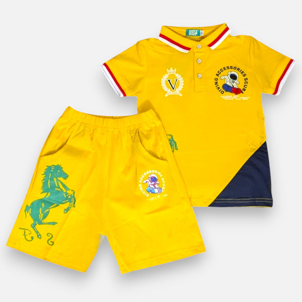 Yellow Boys Polo T-shirt with Shorts Set