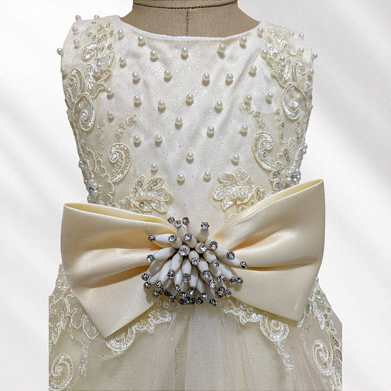 Champagne Elegant Knee Length Bow Princess Dress