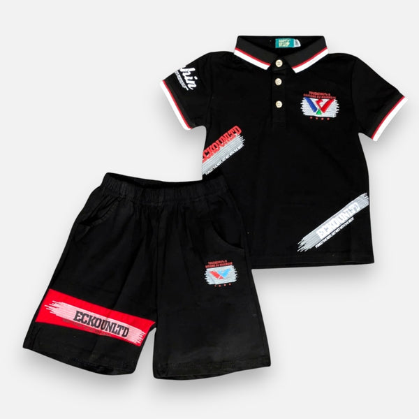 Black Boys Polo T-shirt with Shorts Set