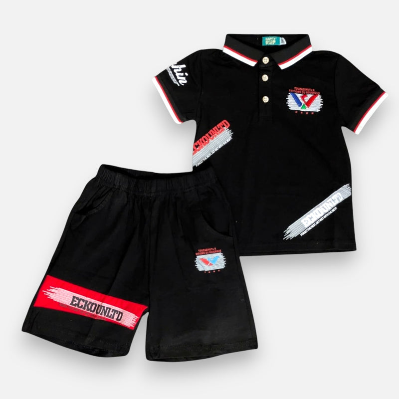 Black Boys Polo T-shirt with Shorts Set