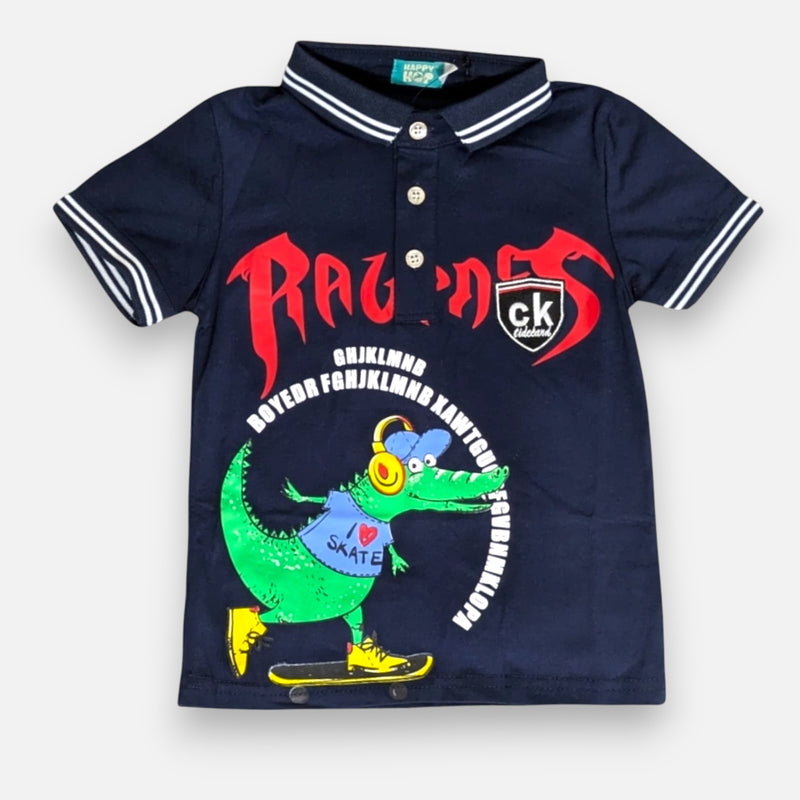 Alligator Black Boys Polo T-shirt with Shorts Set