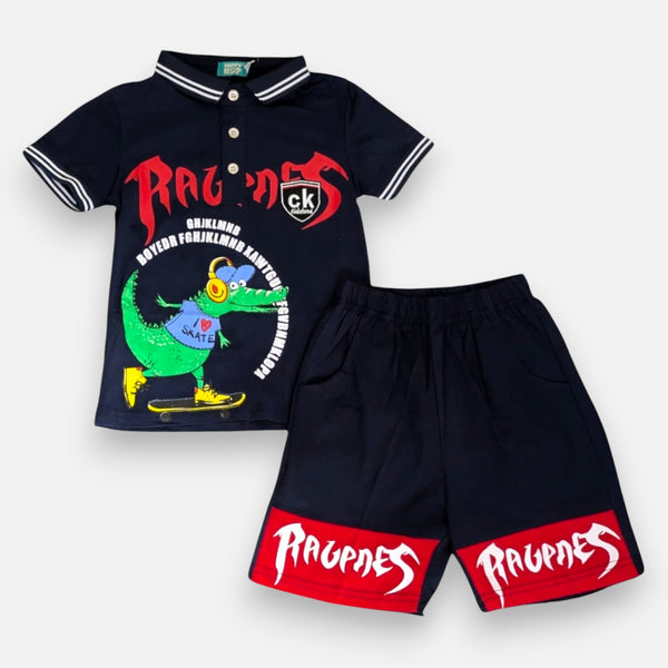 Alligator Black Boys Polo T-shirt with Shorts Set