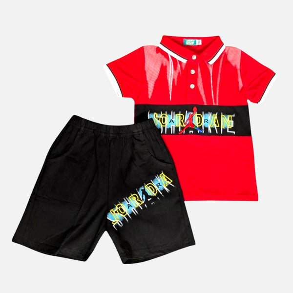Red Boys Polo T-shirt with Shorts Set