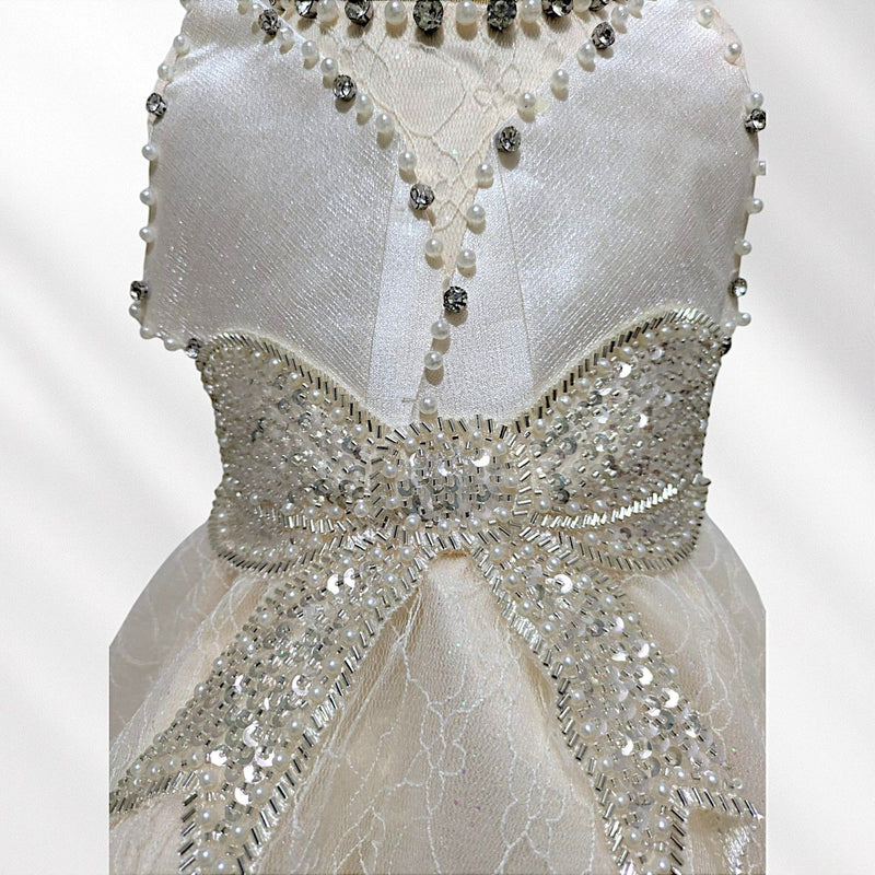 Champagne Knee Length Glitter Bow Princess Dress