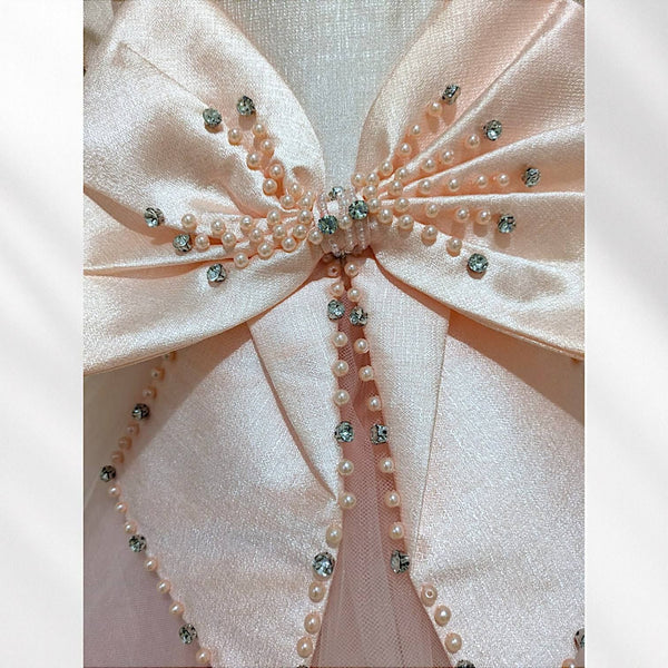 Peach Bow Knee Length Princess Dress