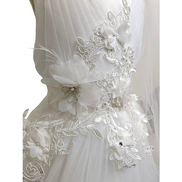White Sleeveless Princess Dress with Cape Neck Sleeves