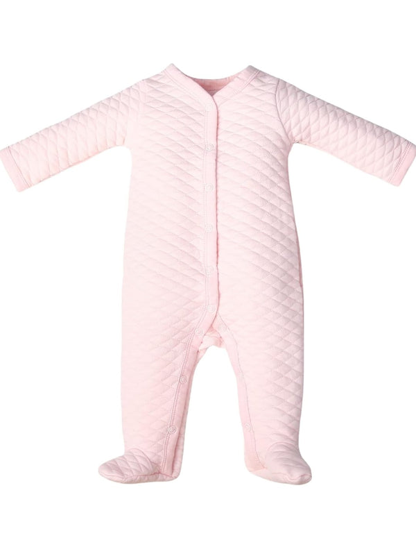 Pink Diamond-Quilted Baby Romper