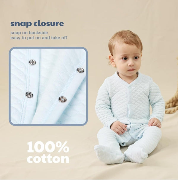 Blue Diamond-Quilted Baby Romper