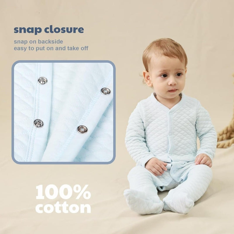 Blue Diamond-Quilted Baby Romper