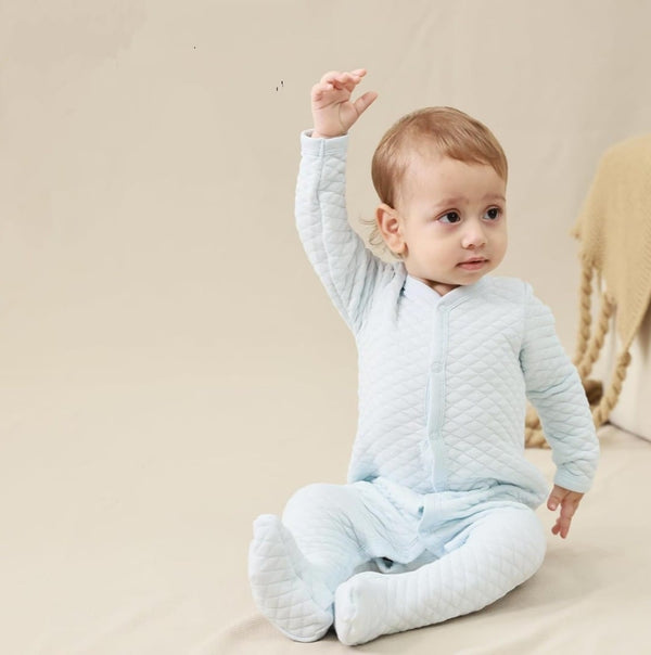 Blue Diamond-Quilted Baby Romper
