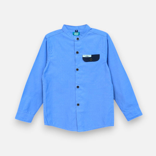 Blue Mandarin Collar Casual Shirt