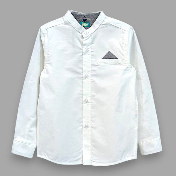 White Mandarin Collar Casual Shirt