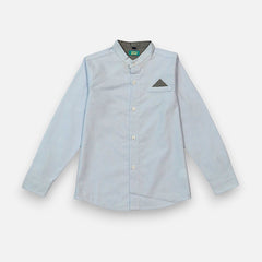 Sky Blue Mandarin Collar Casual Shirt