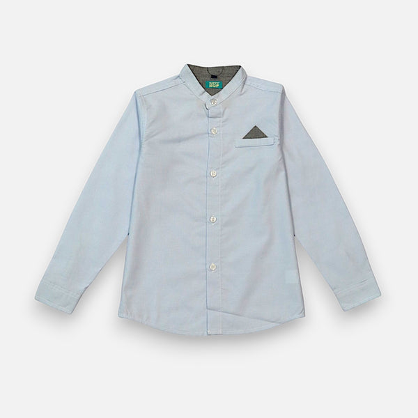 Sky Blue Mandarin Collar Casual Shirt