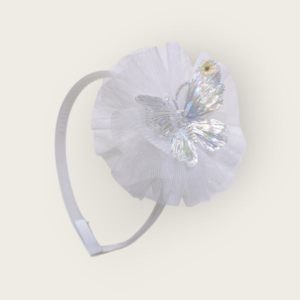 White Butterfly Embellished Net Hairband