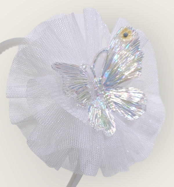 White Butterfly Embellished Net Hairband