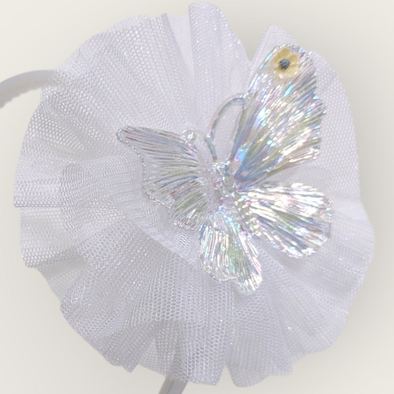 White Butterfly Embellished Net Hairband