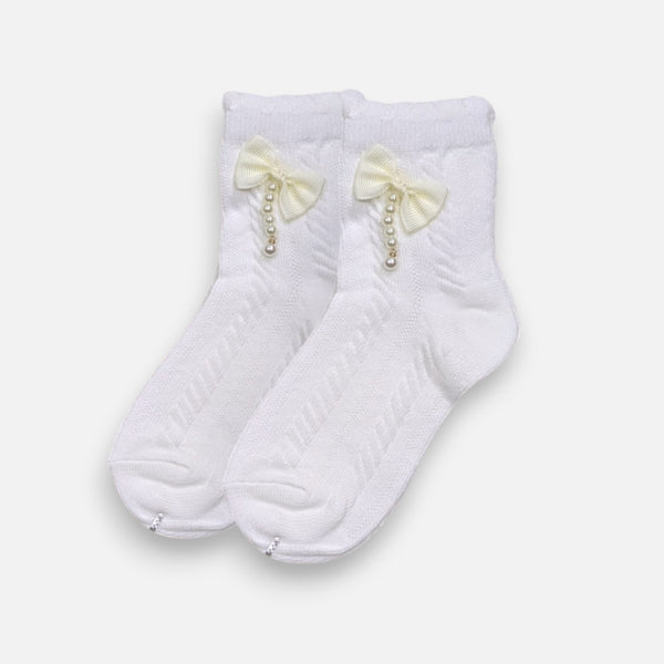 Pearl Butter Yellow Bow White Socks