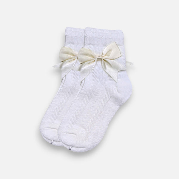 Pearl Butter Yellow Bow White Socks