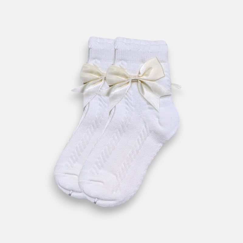 Pearl Butter Yellow Bow White Socks