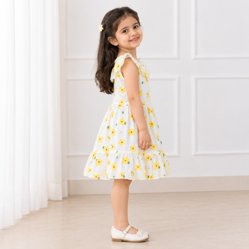 Yellow Bloom Ruffle Cotton Frock