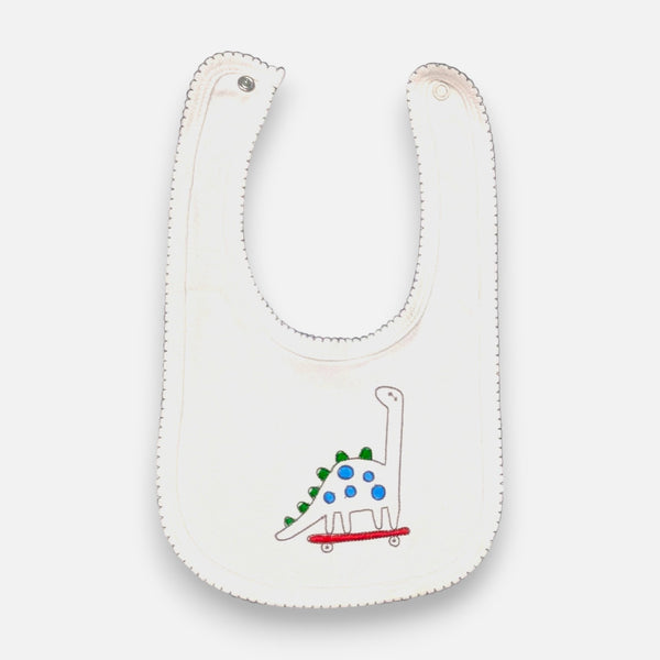 Baby Premium Bibs - White Dinosaur