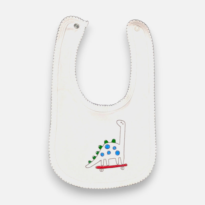 Baby Premium Bibs - White Dinosaur
