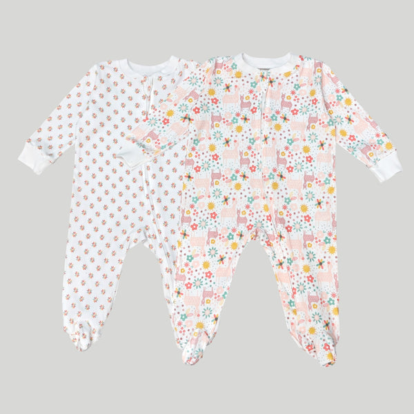 Printed Zip Baby Romper Set Of Two
