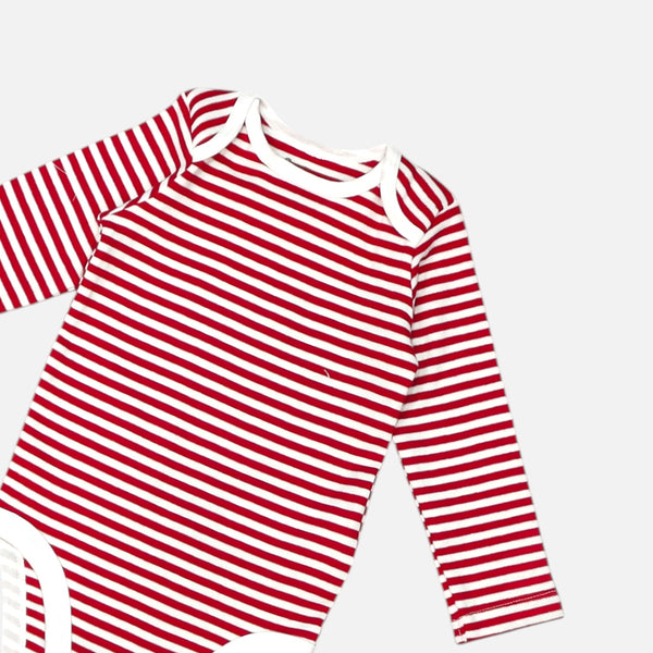Red Long Sleeves Striped Onesies
