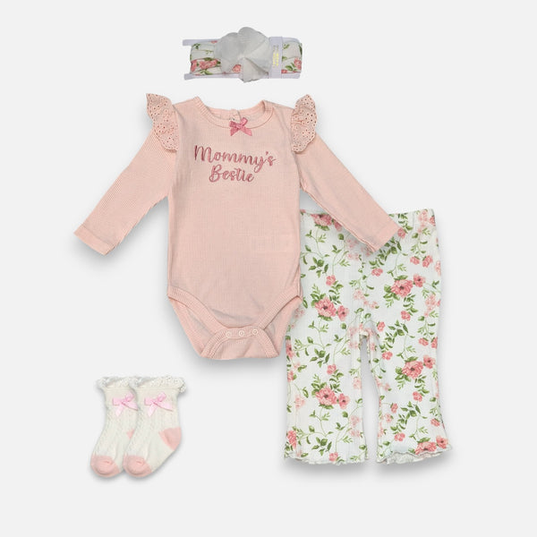 Peach Baby Romper 4 Piece set