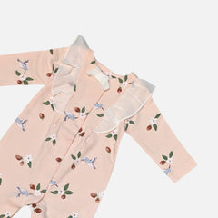 Peach Printed Frill Rompers