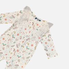 White Printed Frill Rompers